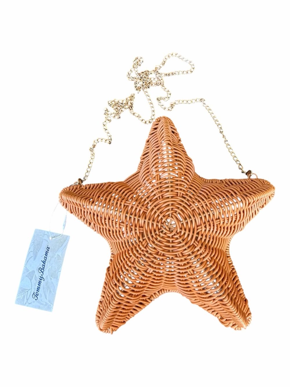 TOMMY BAHAMA Tan STARFISH Clutch Bag Natural Woven Gold Chain Strap NWT - Picture 3 of 9